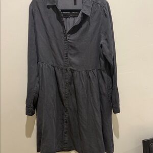 Time and Tru Charcoal Long-Sleeve Button Front Shirt Dress